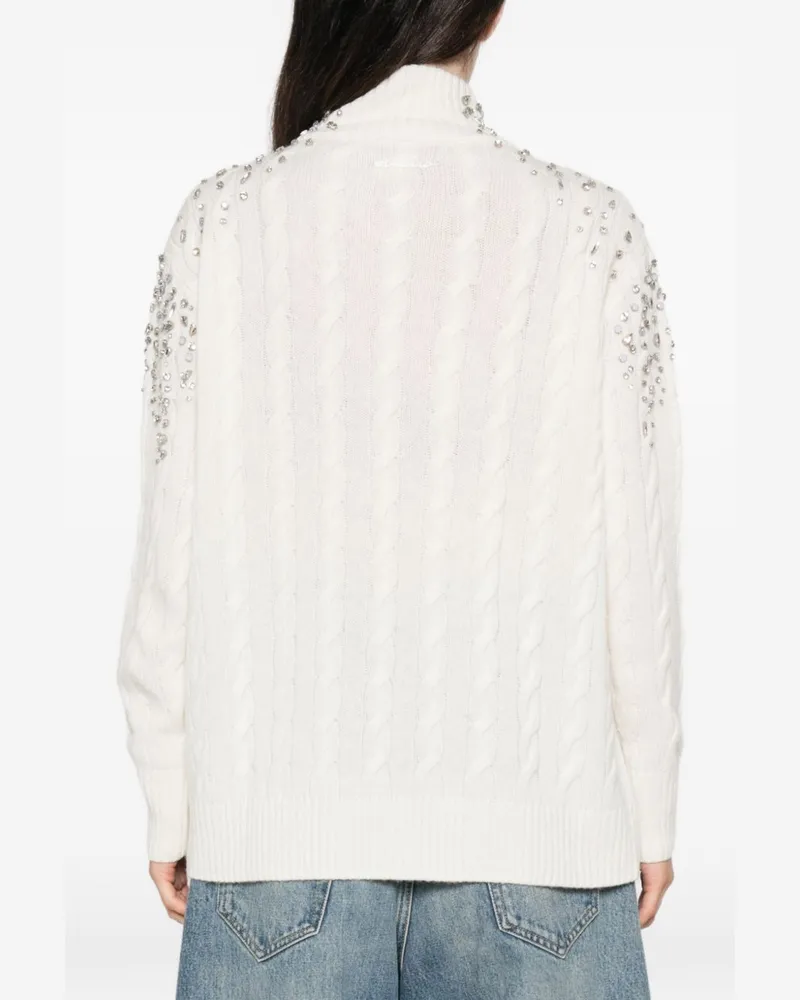 Ermanno Scervino Crystal-Embellished Cable Knit Sweater — White White