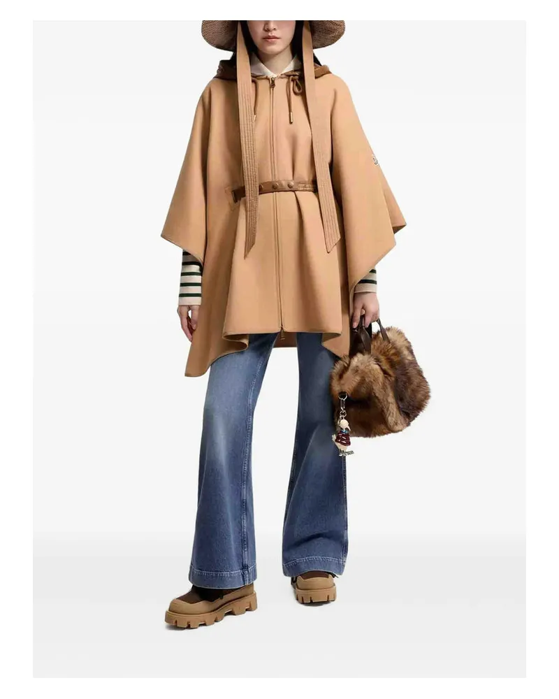 Moncler Felted Virgin Wool Blend Cape — Beige Beige