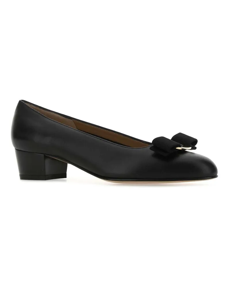 Ferragamo Women's Black Leather Vara Pumps Nero Scarpe Con Tacco High Heel Shoes Black