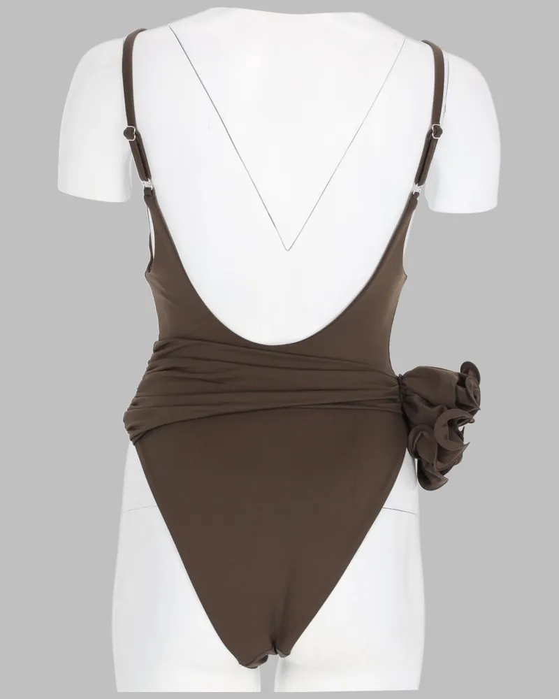 Magda Butrym Women's One-Piece Ruched Swimsuit Brown Polyamide Swim Shorts Brown