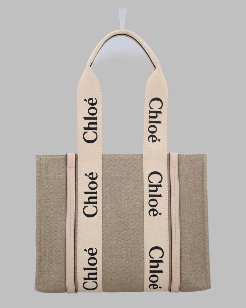 Chloé Women's Tote Bag Woody Beige Linen Handbags Hand Beige