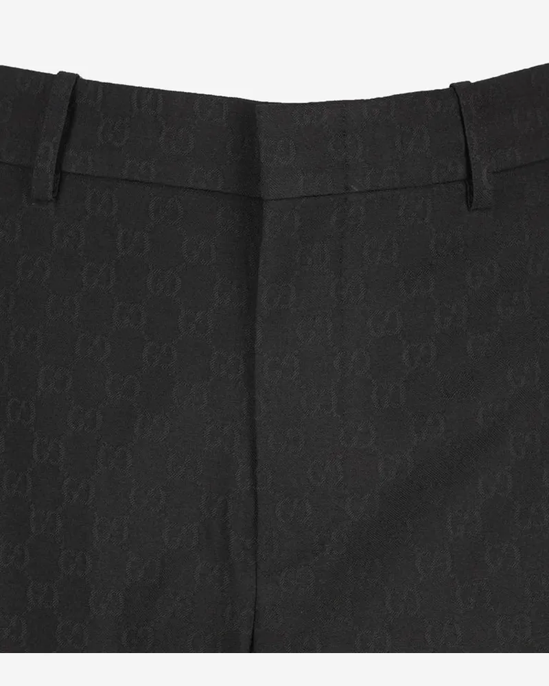 Gucci Men's Gg Patterned Wool Blend Trousers Black Polyester Black