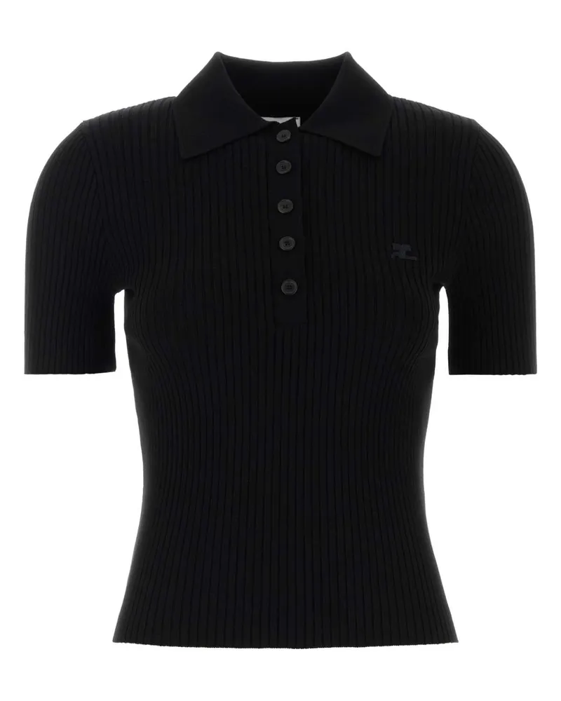 Courrèges Women's Ribbed Viscose Blend Polo Shirt Black Polyester Black