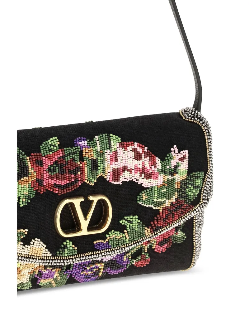 Valentino Garavani Women's Shoulder Bag Devain Embroidered Multicolour Multicolour-Black Linen Multicolour/black Black