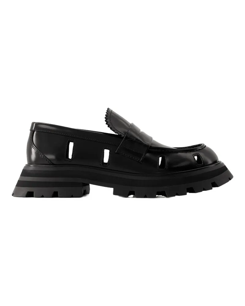 Alexander McQueen Women's Wander Ankle Boots Black-White Leather Shoes Flat-shoes Black