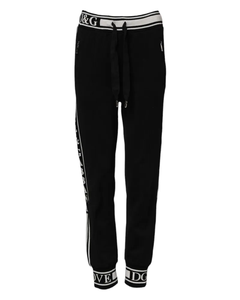Dolce & Gabbana Women's Black Cotton Jogger Logo Waist Pants Black