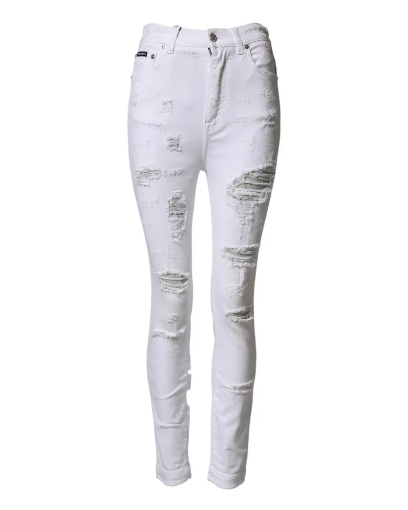Dolce & Gabbana Women White Distressed High Waist Denim Jeans Co+02 Clothing White