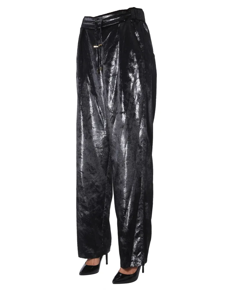 Balmain Velvet Lurex Wide-Leg Trousers — Black Black