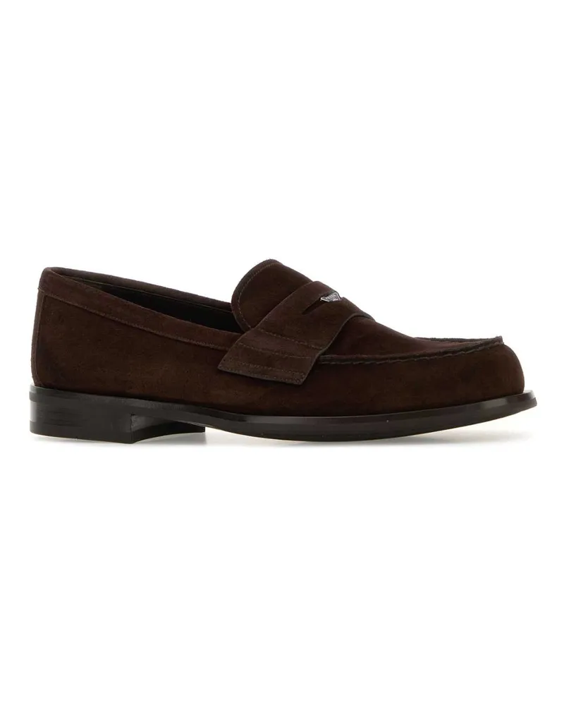Prada Men's Dark Brown Suede Loafers Moro Mocassini Brown
