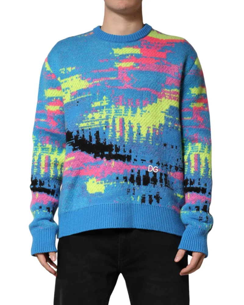 Dolce & Gabbana Intarsia-Knit Graphic Sweater — Blue Blue