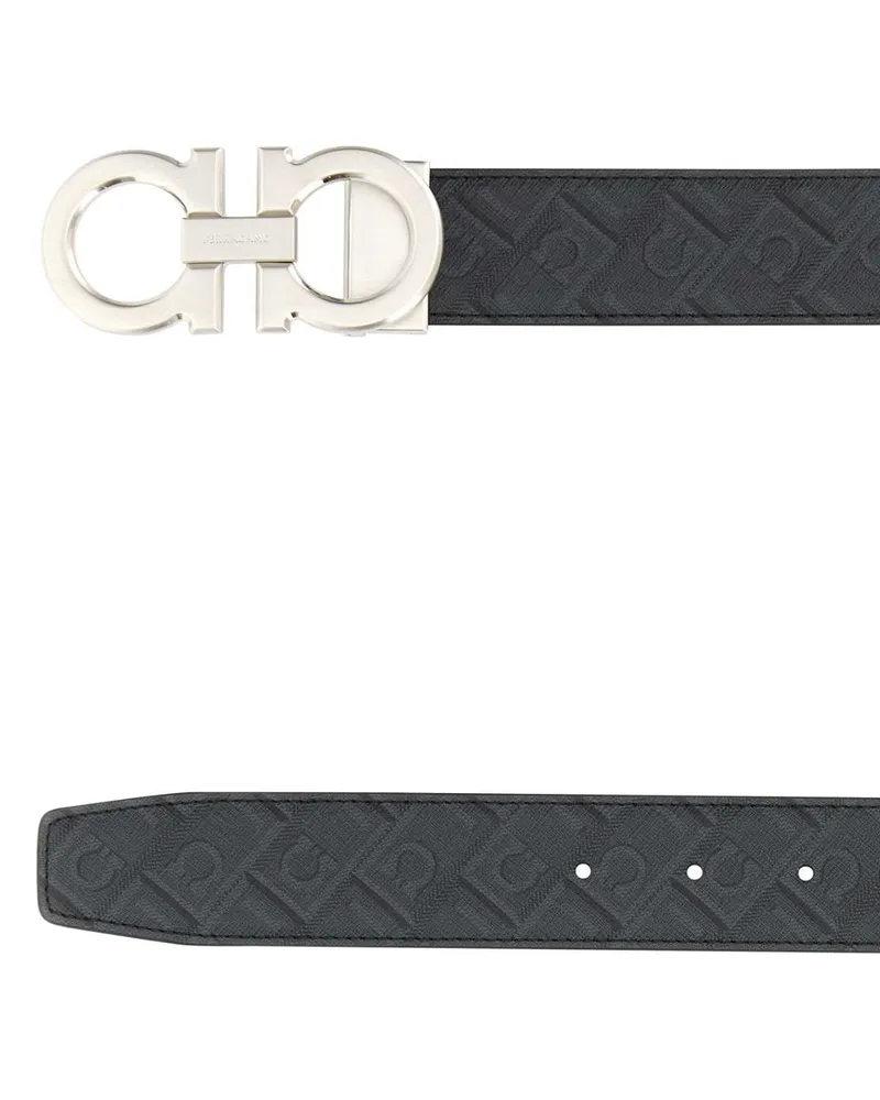 Ferragamo Men's Double Adjus Nerogrigionero Leather Cinture Belt Black