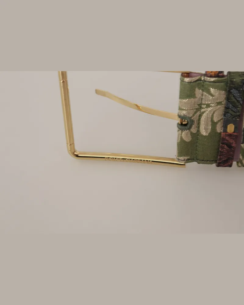 Dolce & Gabbana Women's Multicolor Leather Embroidered Gold Metal Buckle Belt Canvas Multicolor