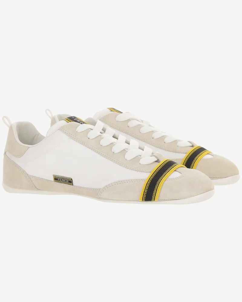 Fendi Men's Sneakers White Suede And Fabric Polyamide Trainers White
