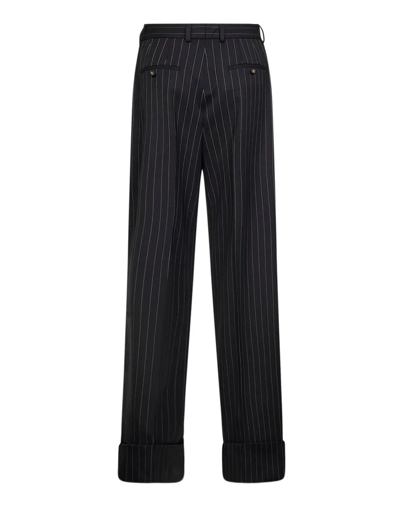 Dolce & Gabbana Women's Black Two-Way Stretch Twill Pinstriped Trousers Virgin Wool Black