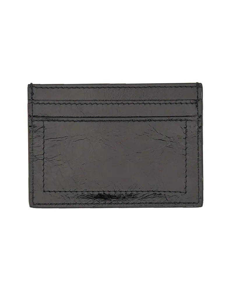 Moschino Gold-Plaque Leather Card Case — Black Black