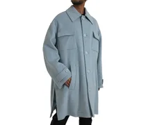 Men's Light Blue Wool Button Trench Coat Jacket Virgin Clothing