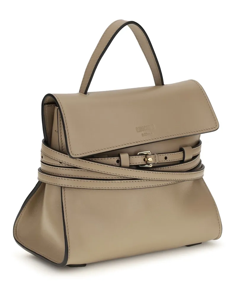 Moschino Women's Tie Me Handbag Ecru Goatskin-Hircus Goatskin Handbags Goatskin/hircus Hand Bags Beige