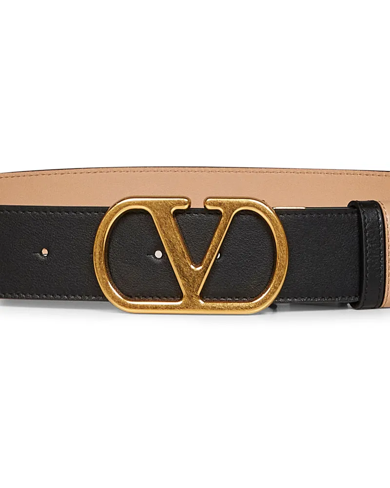 Valentino Garavani Reversible Leather Belt — Black Black