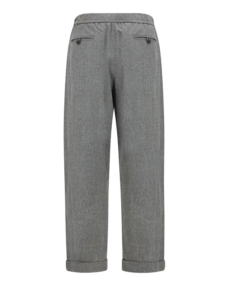 Giorgio Armani Men's Oversized Pants Wool And Cashmere With Denim Effect Light Grey Melange Trousers Gray