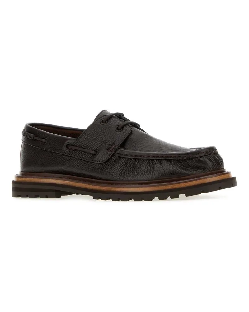 Fendi Men's Dark Brown Leather Pequin Loafers Mocassini Brown