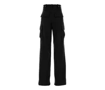 Women's Fine Cargo Pants Black Wool