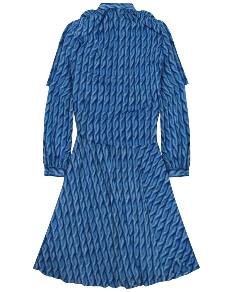 Balenciaga Blue Print Polyester Midi Dress — Blue Blue