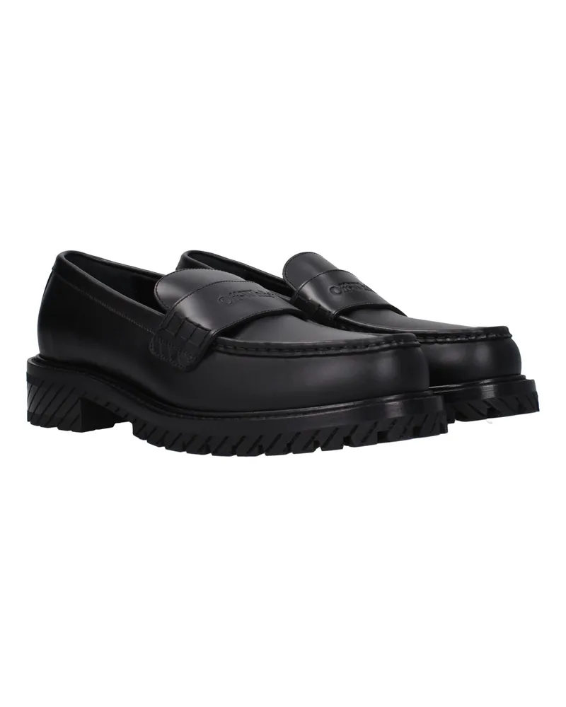 OFF-WHITE Men's Black Leather Slip-On Loafers Black