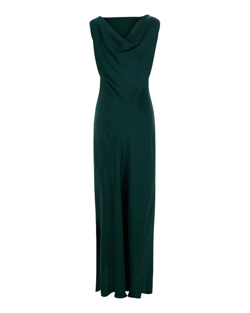 Antonelli Firenze Women's Long V-Neck Dress Green Satin Viscose Green