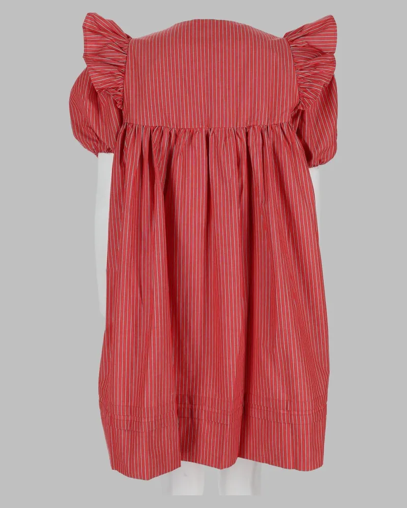 Ganni Striped Organic Cotton Mini Dress — Red Red