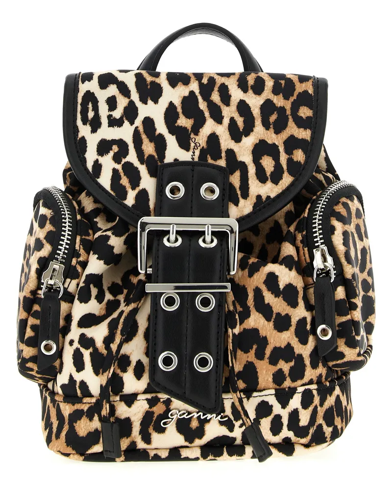 Ganni Leopard-Print Nylon Backpack — multicolor Multicolor