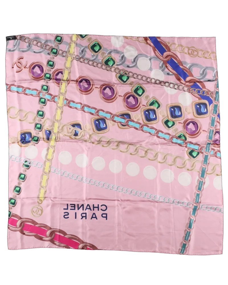 Chanel Jewellery and Chain Print Silk Scarf — Pink Pink