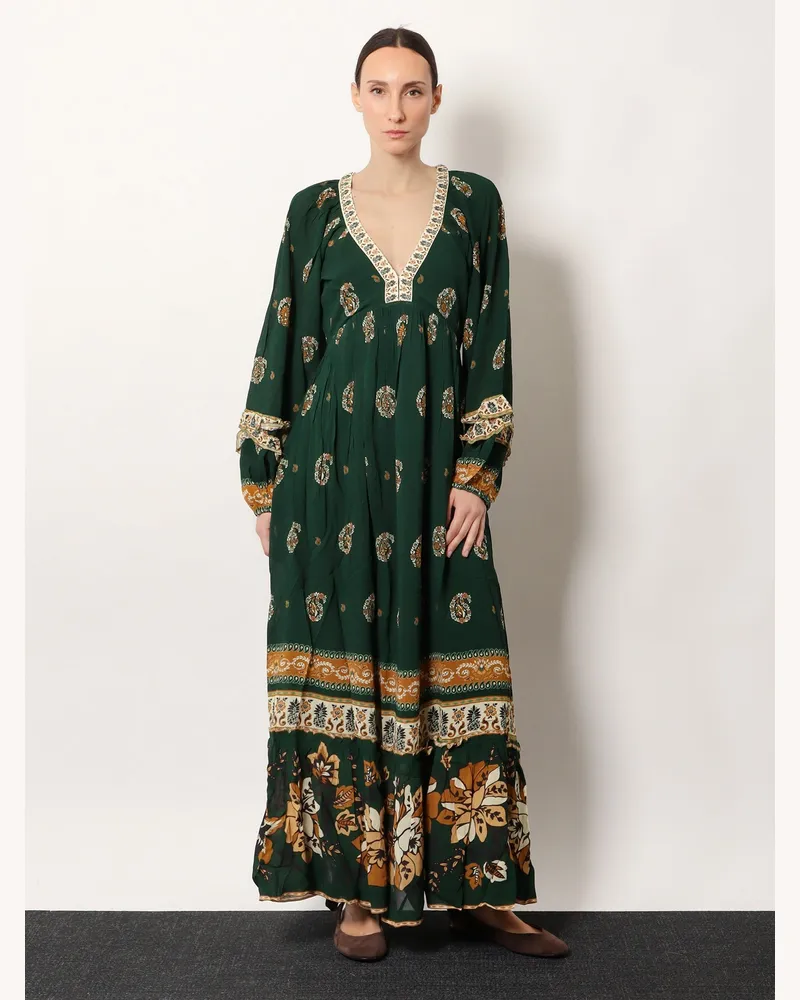 FARM Rio Women Ayla Maxi Dress With Beaded Trim Green Viscose Green