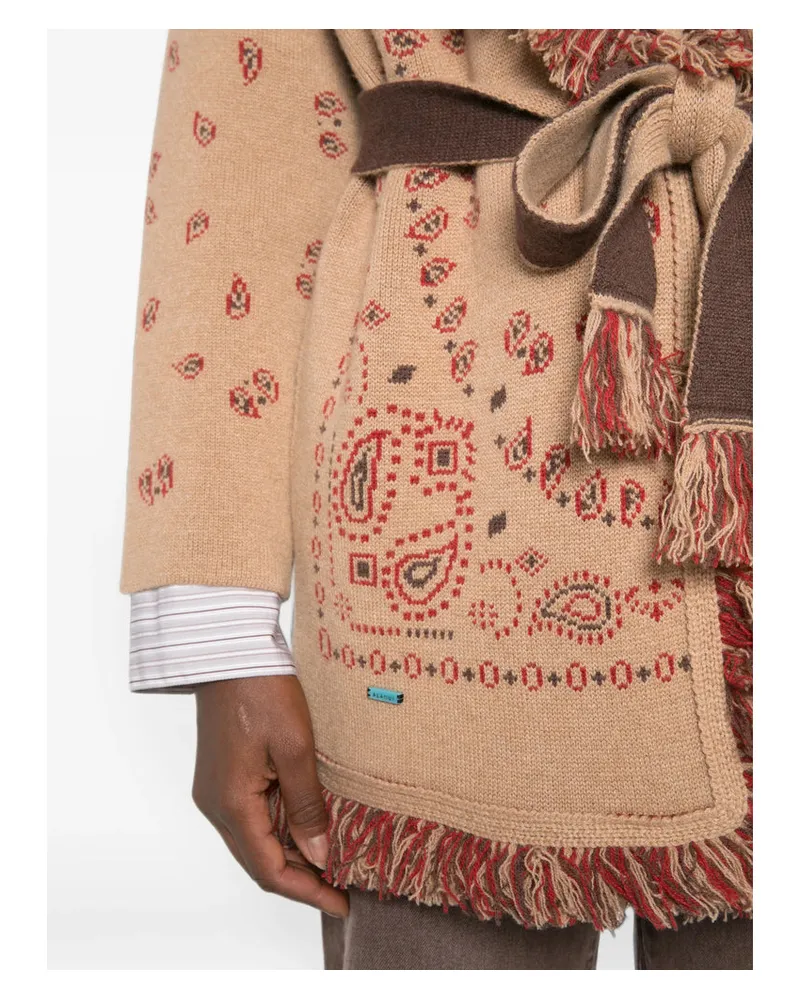 Alanui Cashmere Bandana Print Cardigan — Beige Beige