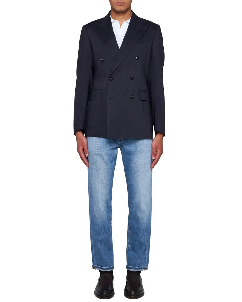 Tagliatore Linen and Wool-Blend Double-Breasted Blazer — Navy Navy