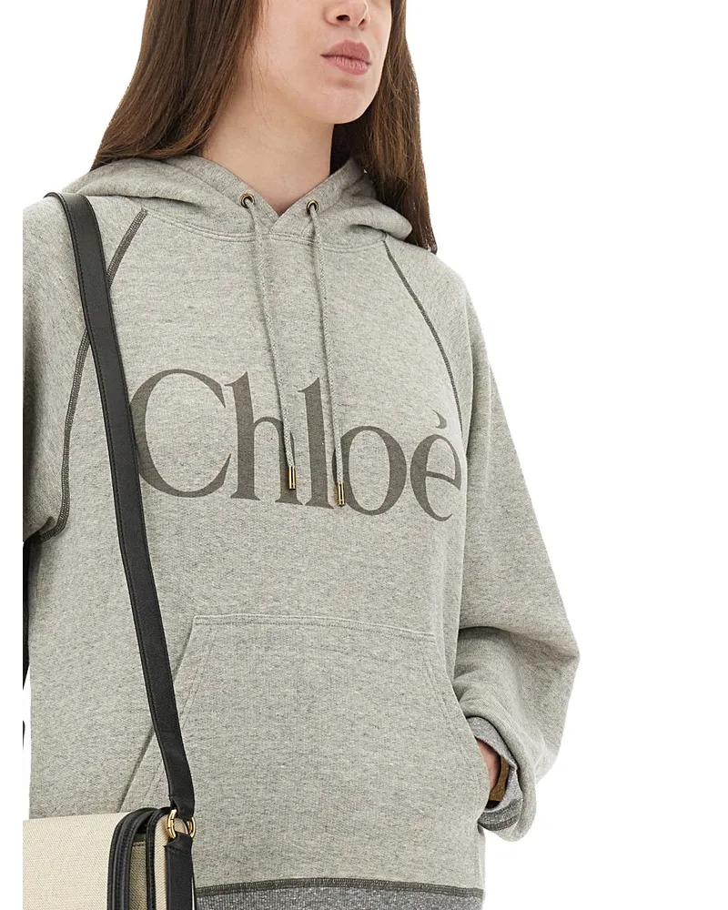 Chloé Oversized Logo Cotton-Blend Sweatshirt — Gray Gray