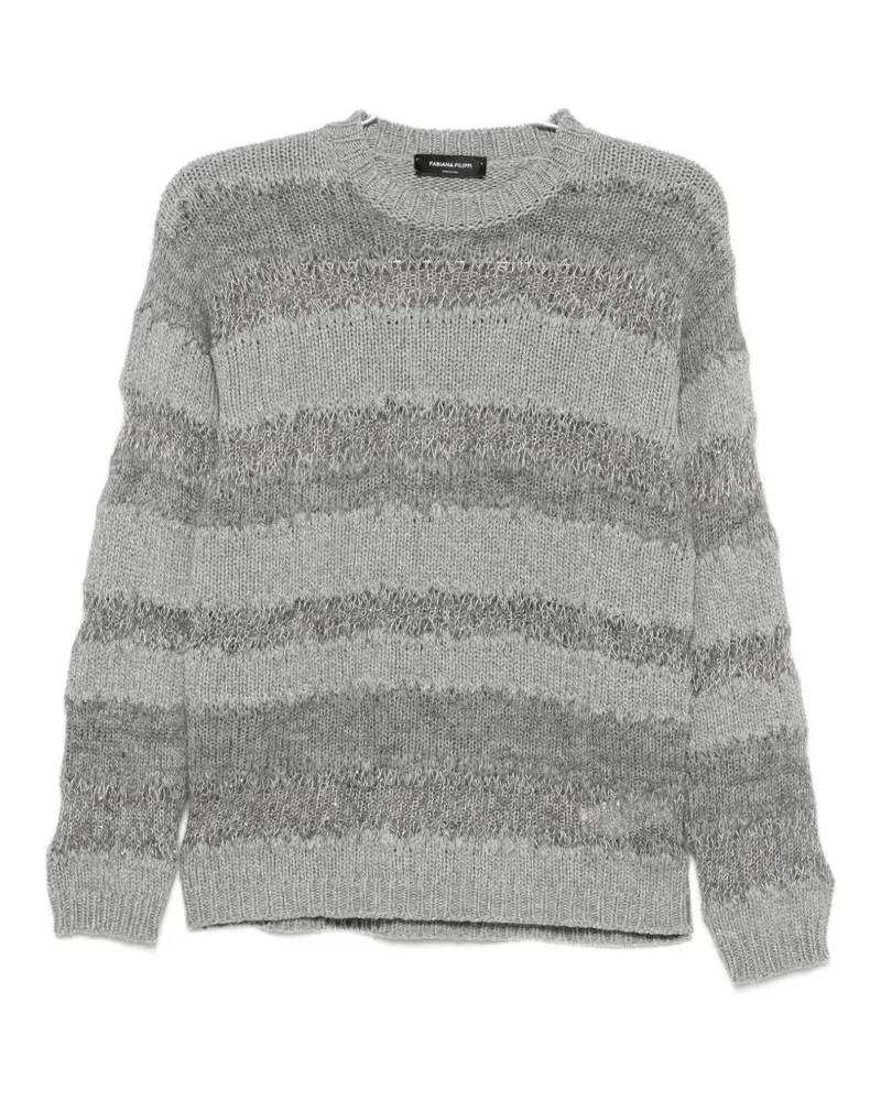 Fabiana Filippi Open-Knit Striped Wool Sweater — grey Grey