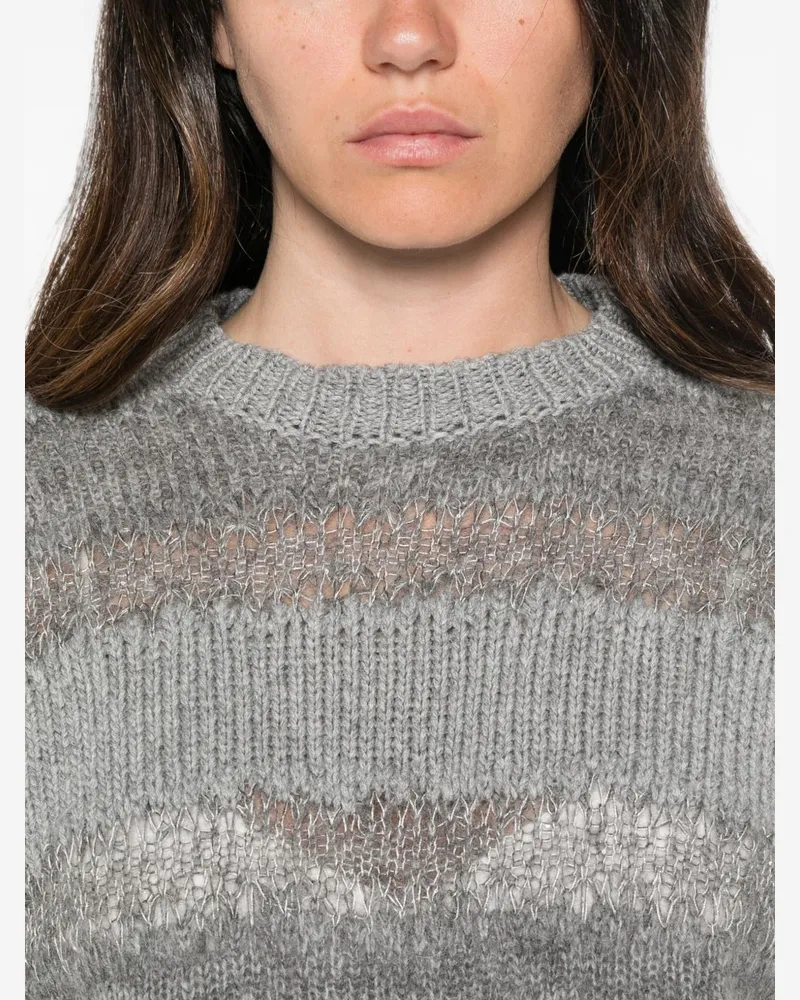 Fabiana Filippi Open-Knit Striped Wool Sweater — grey Grey
