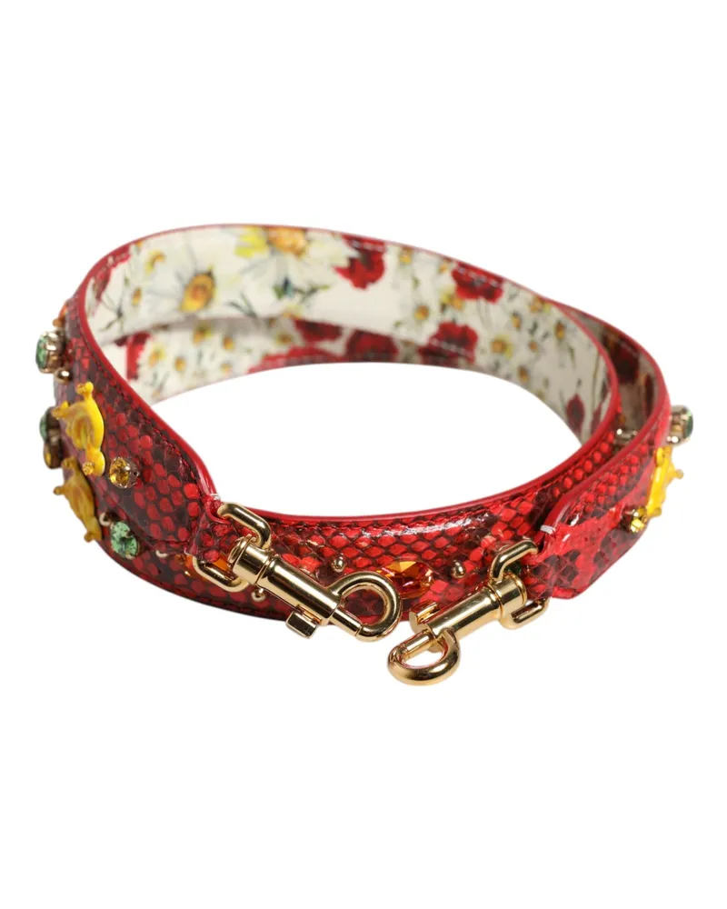 Dolce & Gabbana Women's Multicolor Embellished Handbag Accessory Shoulder Strap Python Leather Bag Red