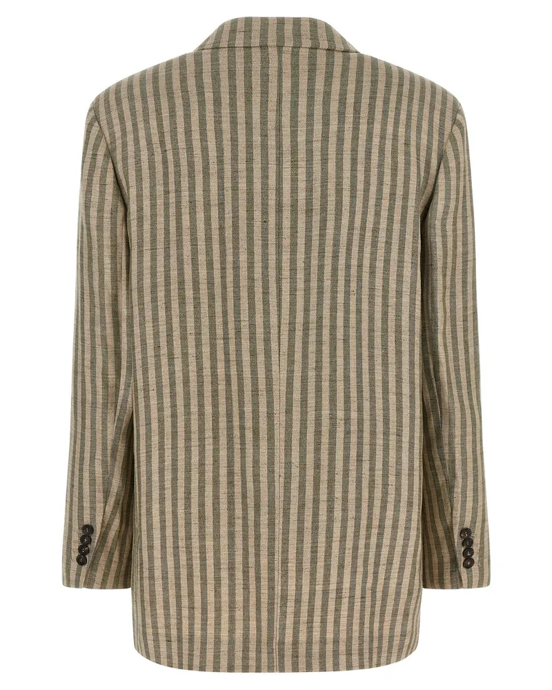 Brunello Cucinelli Striped Linen Blend Blazer — Beige Beige