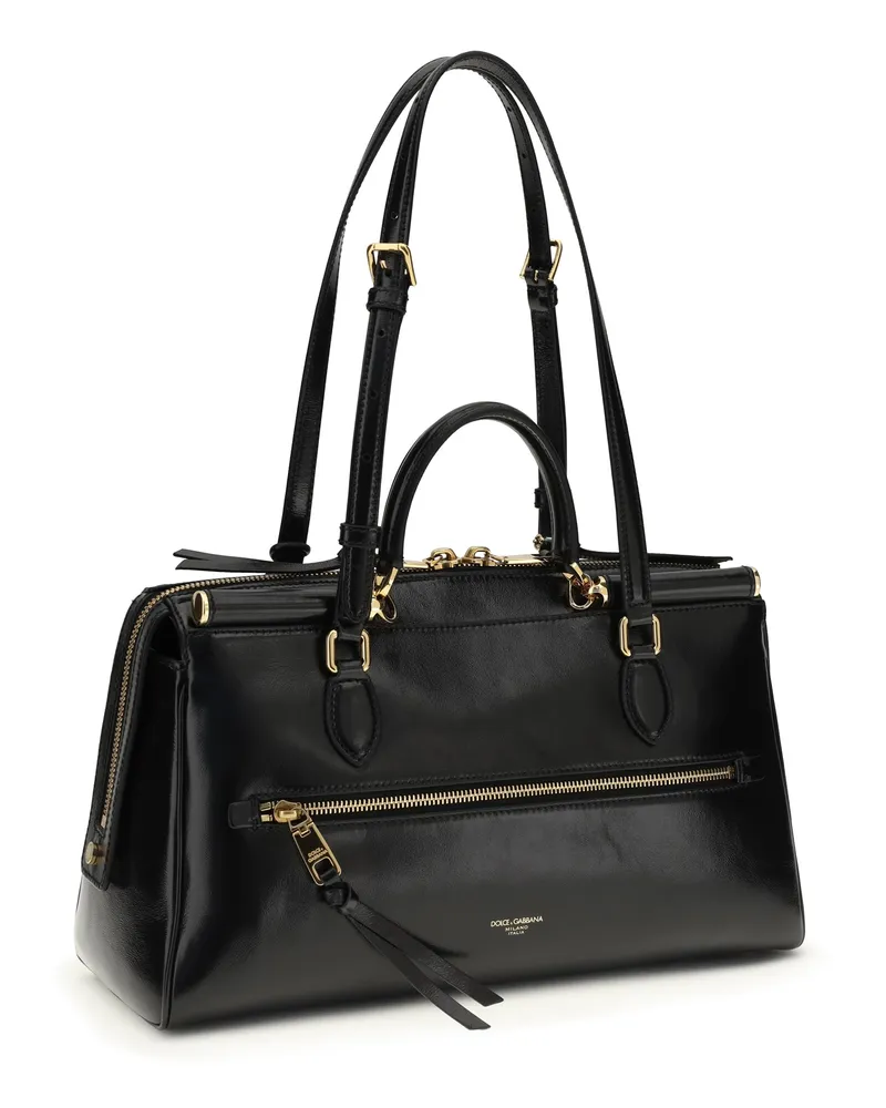 Dolce & Gabbana Women's Handbag Vittoria Black-Brass Calf Leather Shoulder Bags Black/brass Black