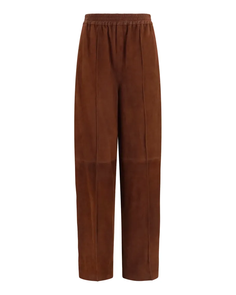 Fabiana Filippi Women's Suede Pants Ebony Chamois Leather Trousers Brown