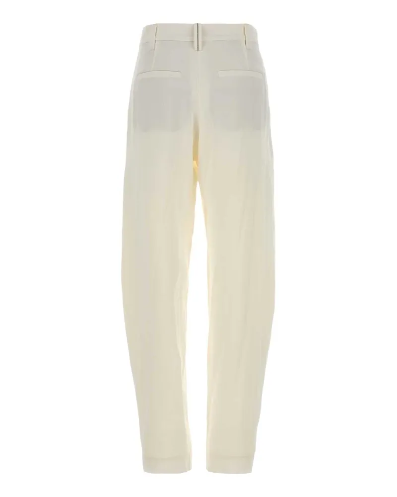 Brunello Cucinelli Women's White Crepe Pant C600 Exterior: Silk Pantaloni Trousers White