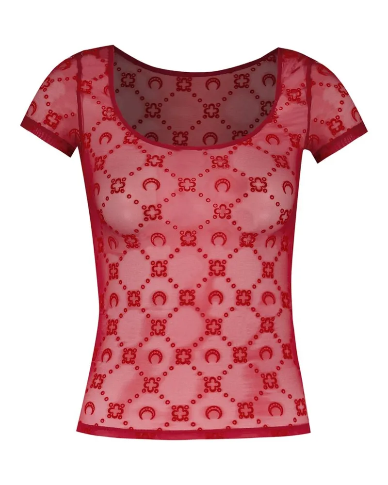Marine Serre Women's Moonogram Mesh Flock Roundneck T-Shirt -  Other Red Synthetic Concept-Store Ready-To-Wear Red