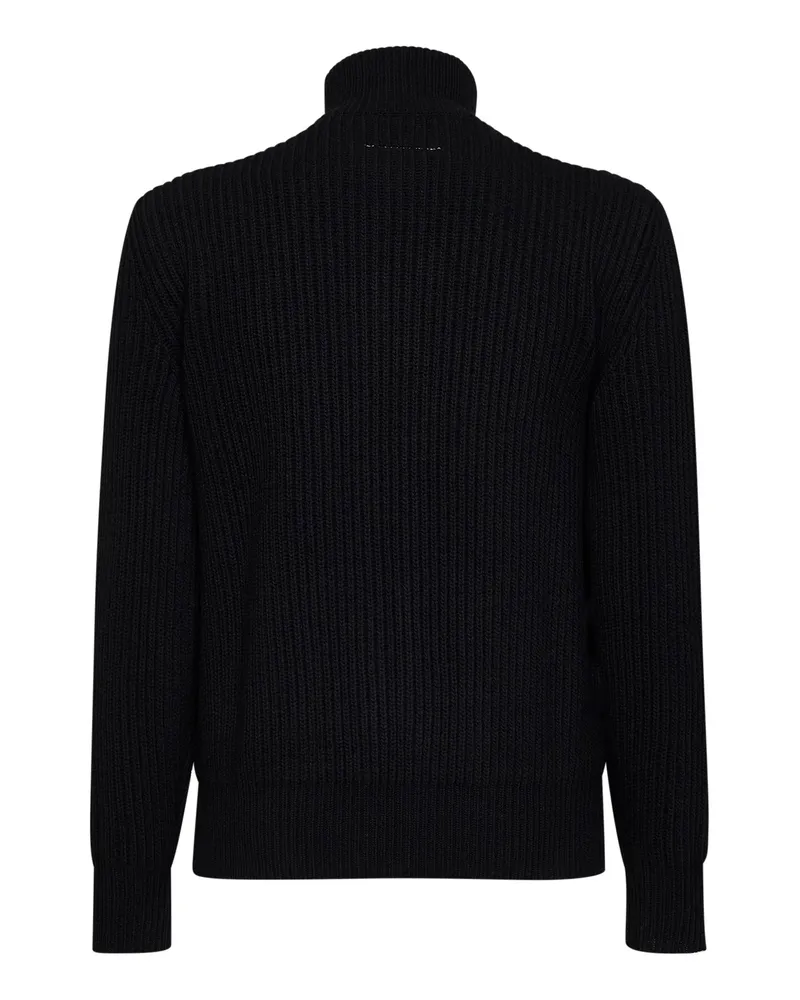 Maison Margiela Men's Knit Zip-Up Cardigan Black Wool Blend Sweater Black