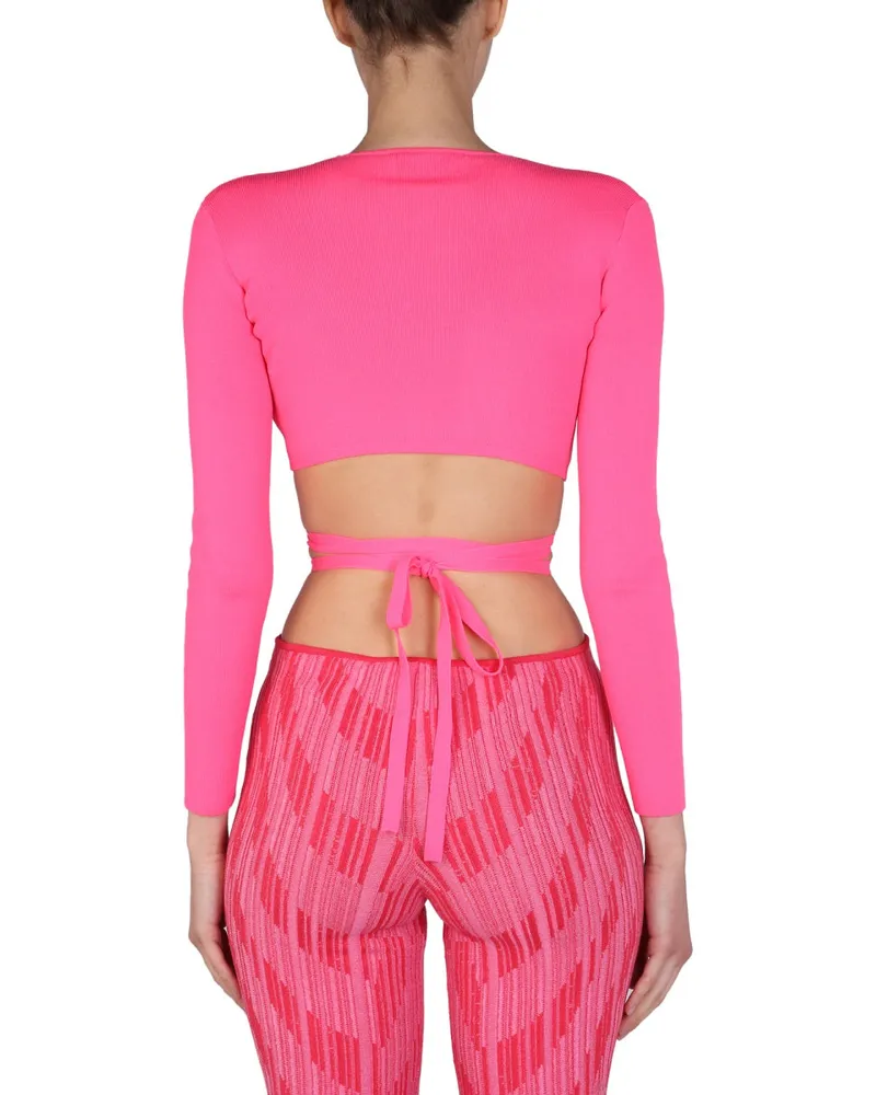 MSGM Wide V-Neck Cropped Tank Top — Pink Pink