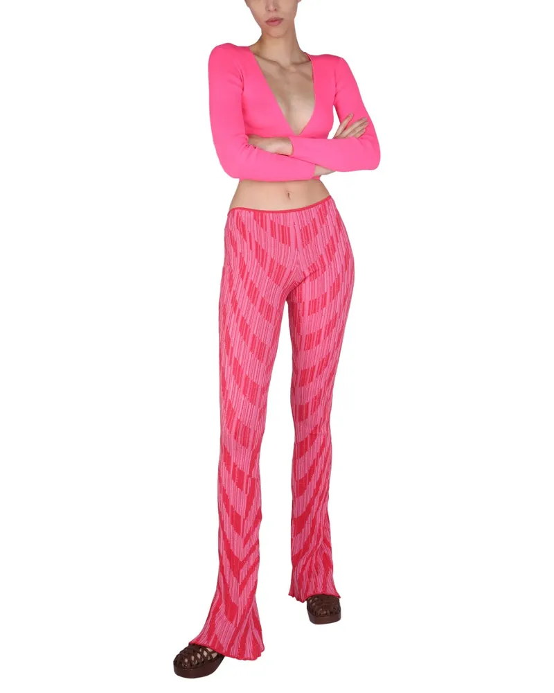 MSGM Wide V-Neck Cropped Tank Top — Pink Pink