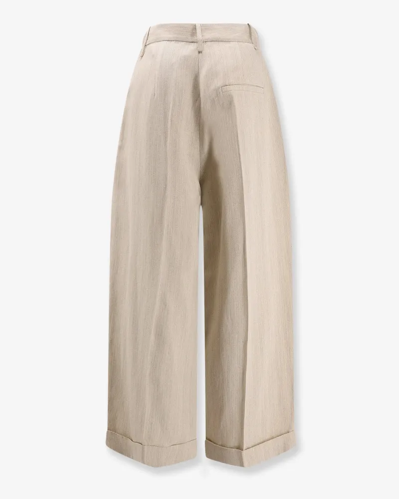 ALYSI Women's Trousers Beige Viscose-Linen Beige