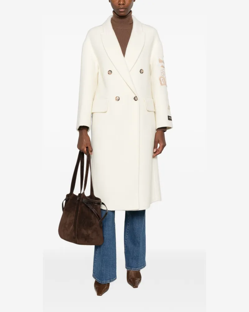 Ermanno Scervino Floral-Embroidered Wool Coat — Cream Cream
