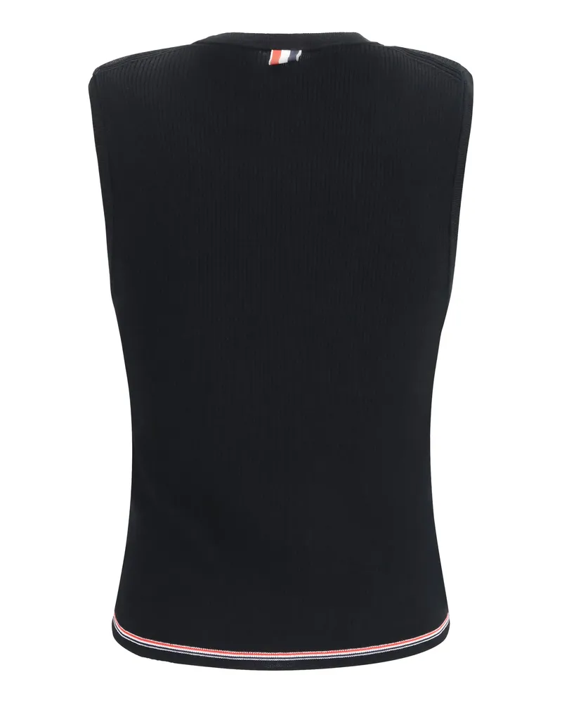 Thom Browne Ribbed Merino Wool Tank Top — Black Black