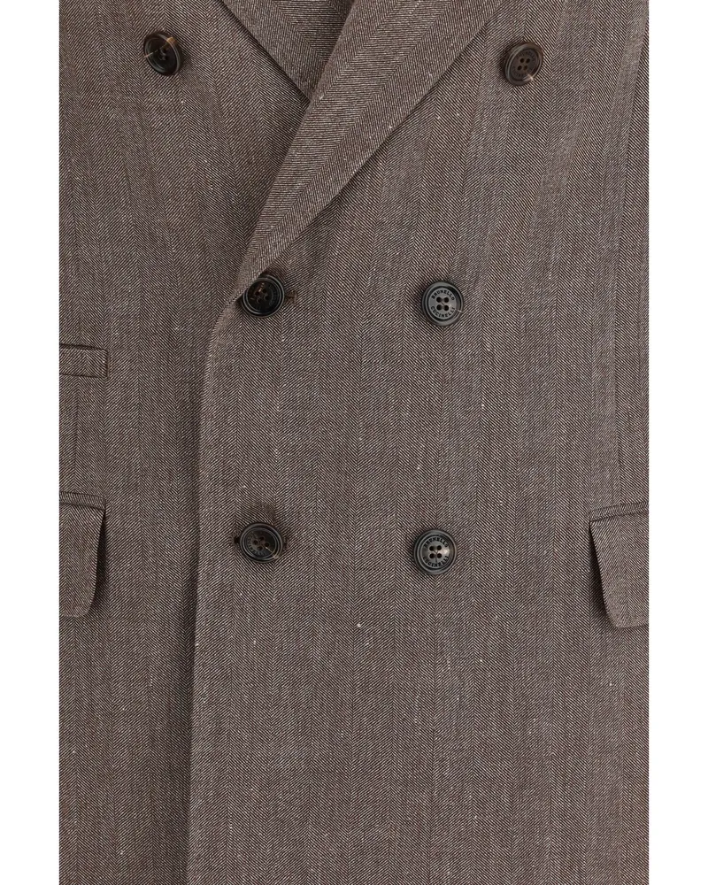 Brunello Cucinelli Men's Jacket Double-Breasted Hazelnut Linen Brown